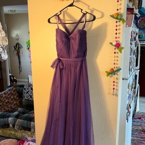 WTOO elegant, purple tulle , multi layered long tie that goes across the chest a
